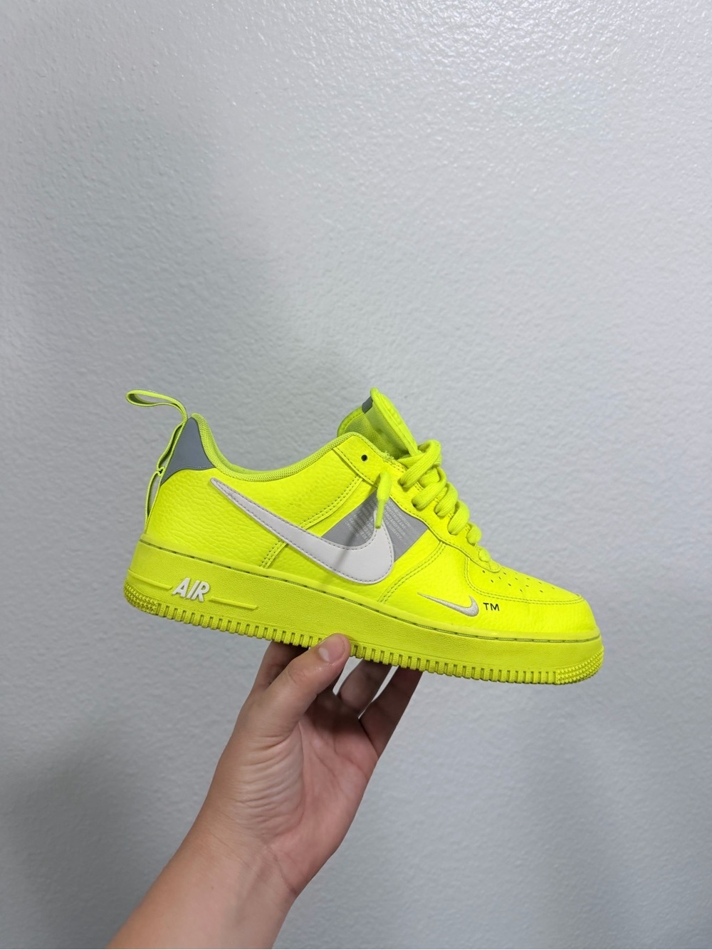 Nike Neon Yellow Low-Top Air Force 1 with Reflective Silver Swoosh